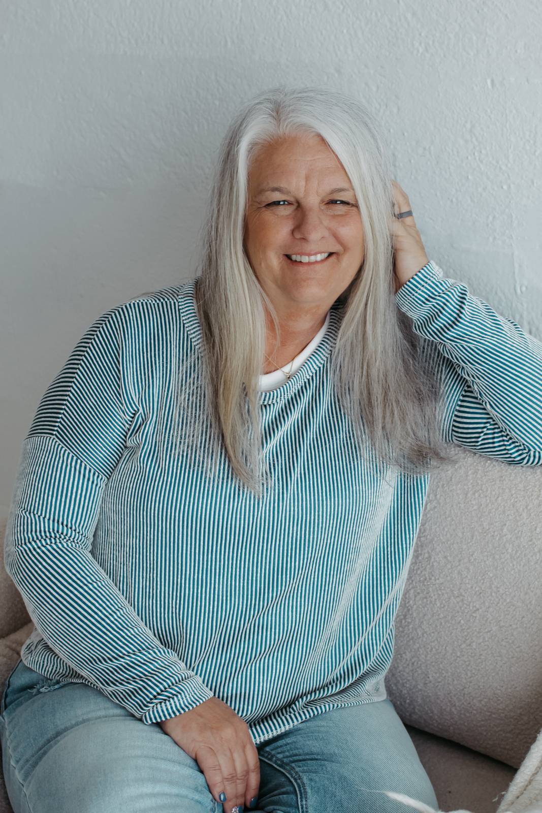 Linda outdoors, at ease